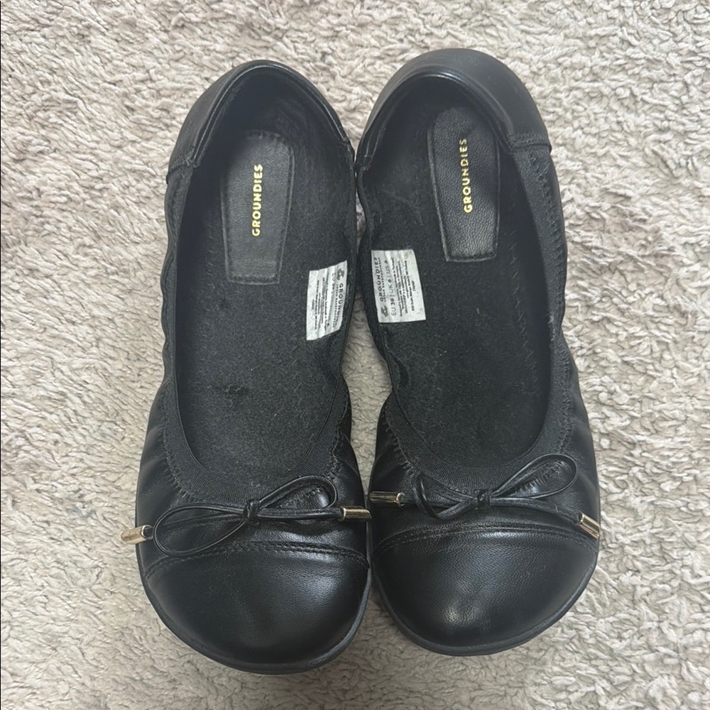 Black Leather like Ballet Flats barefoot minimalist extra wide US 8